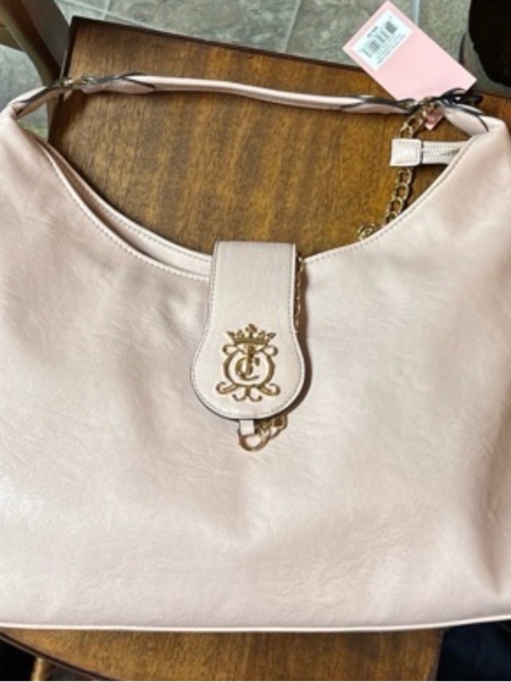 New Juicy Couture Pale Pink Shoulder Hobo with Gold Crest